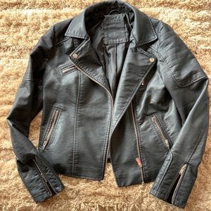 Medium Black Faux Leather Moto Jacket